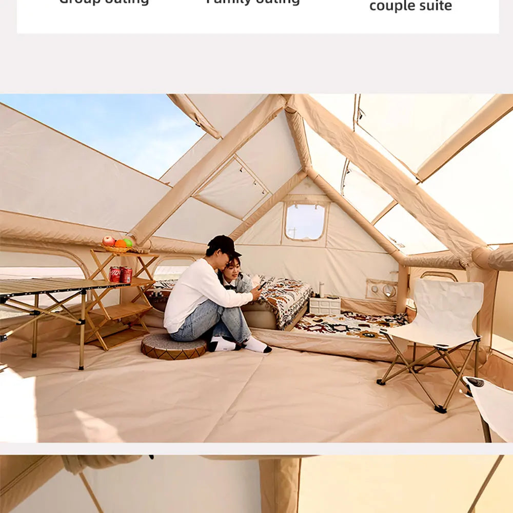 Camping Inflatable Tent for Family, PVC Skylight Air Tube, Camp Base Tents, 12 Square Meters, Large Space, 6-8 Person