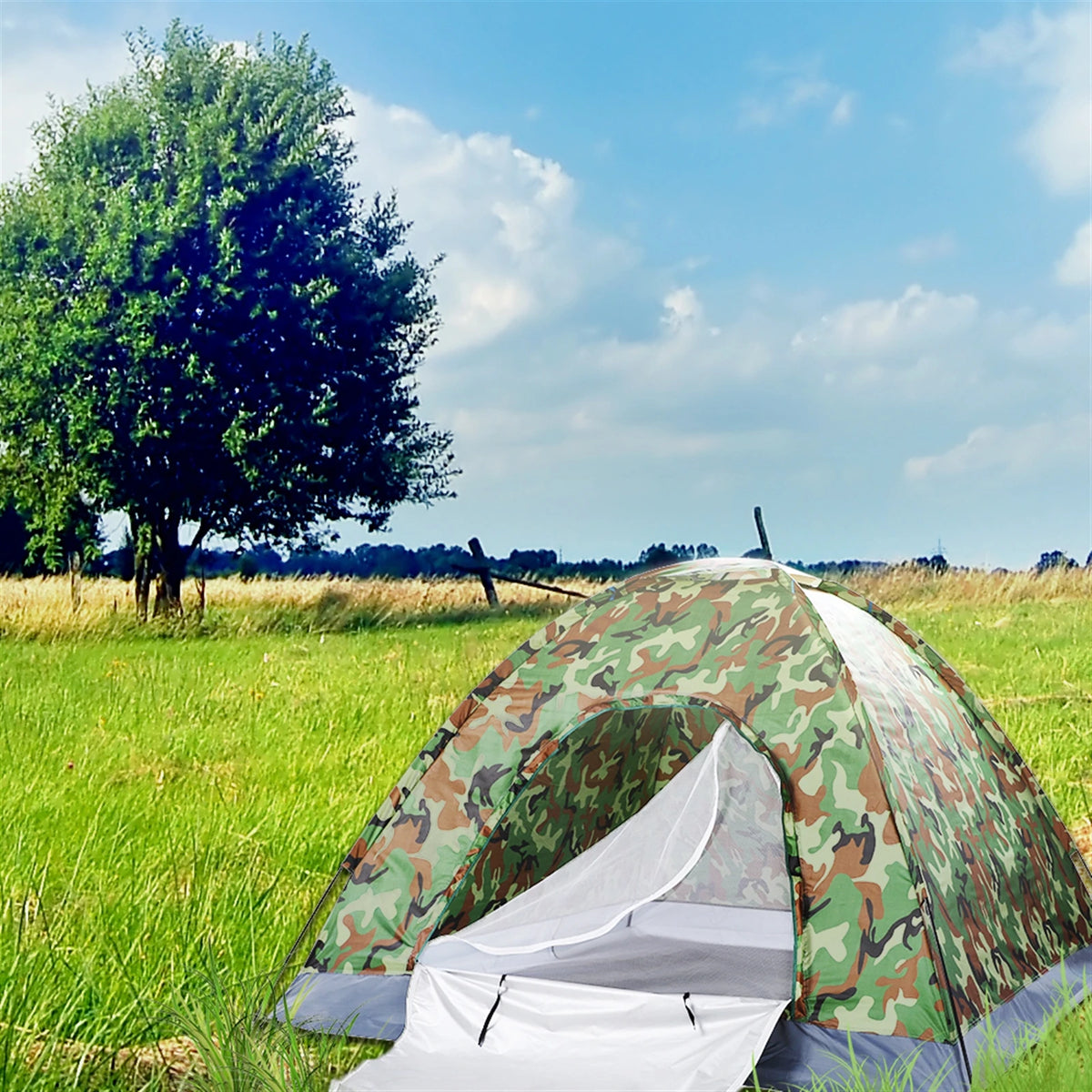 3 4 Person Camping Dome Tent Waterproof UV Proof 180T Silver Coated Polyester Fiberglass Poles Portable Bag Outdoor Camouflage