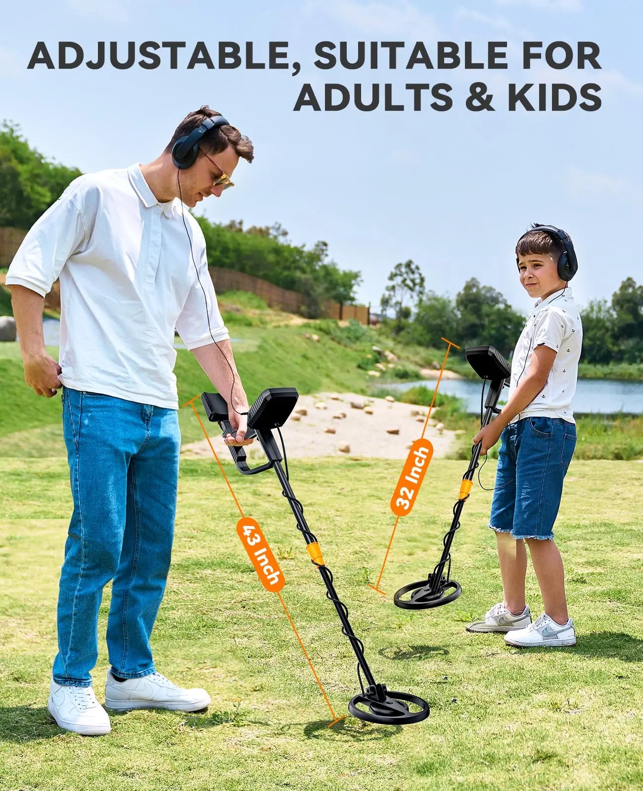 Metal Detector for Adults & Kids, 8"  IP68 Waterproof Coil, 4 Detection Modes Large LCD, Lightweight CE Certified for Family Outdoor Gold Treasure Hunting, MD13