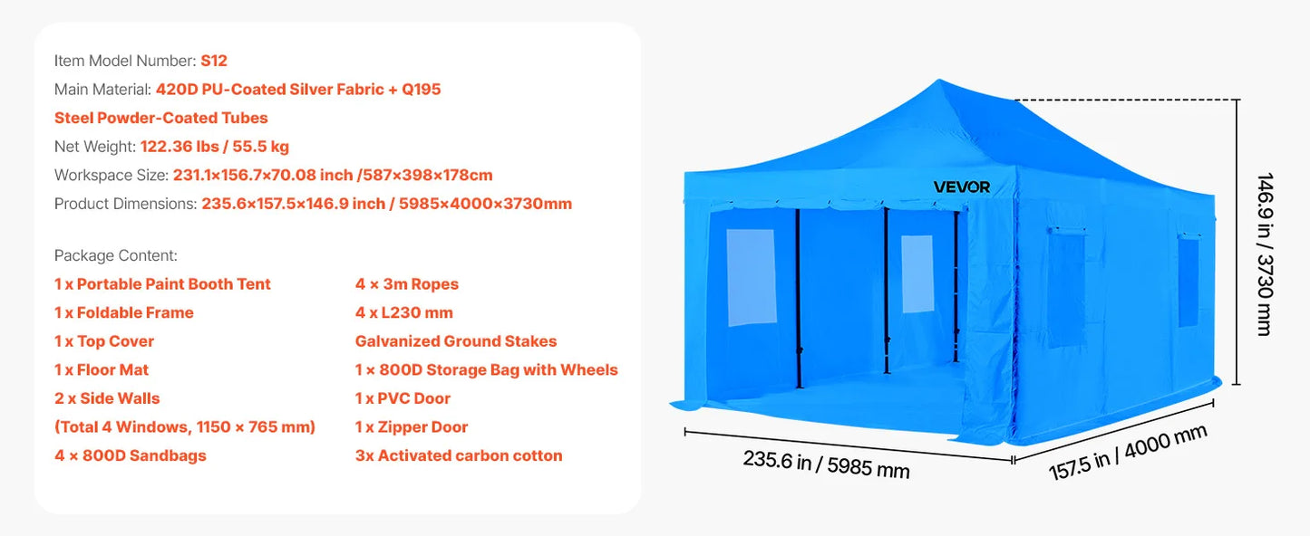 Portable Paint Booth Tent Painting Tent Station Spray Shelter w Built-in Floor Large Space Oxford Spray Painting Tents
