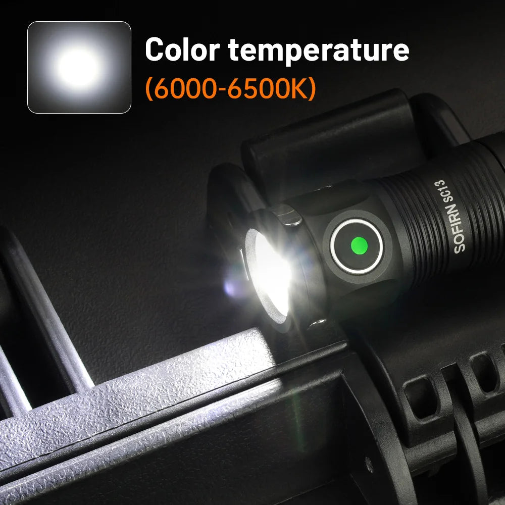 Mini SC13 SST40 LED 1300lm Tactical 18350 Rechargeable Flashlight 6000K Keychain Light with Magnetic
