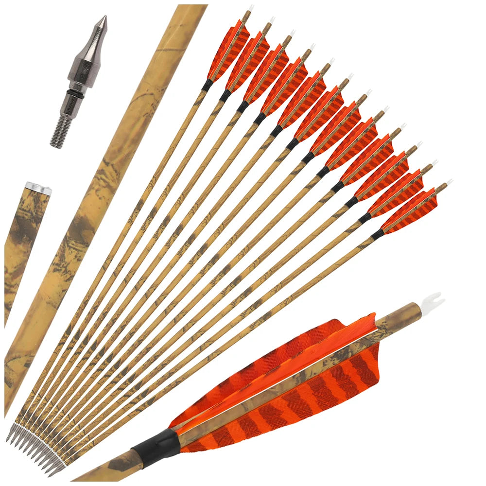 Mixed Carbon Arrows 30 Inch Spine 500 with Turkey Feathers for Compound Recurve Traditional Bow Target Shooting Practice