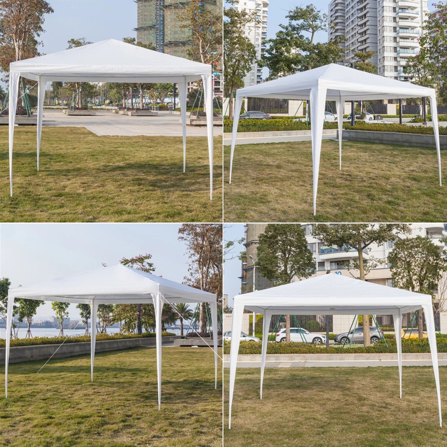 3 x 3 m Waterproof Tent with Spiral Tubes PE Cloth Iron Frame Outdoor Party Wedding Gazebo Heavy Duty Easy Setup White