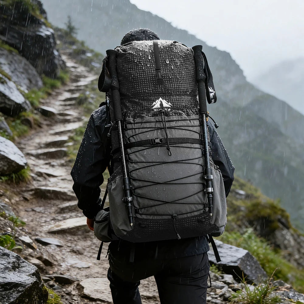 Internal-frame Hiking Backpcack: 50L / 60L / 70L Roll Top Lightweight Travel Backpack with Rain Cover for Men Women Hiking Camping Backpacking