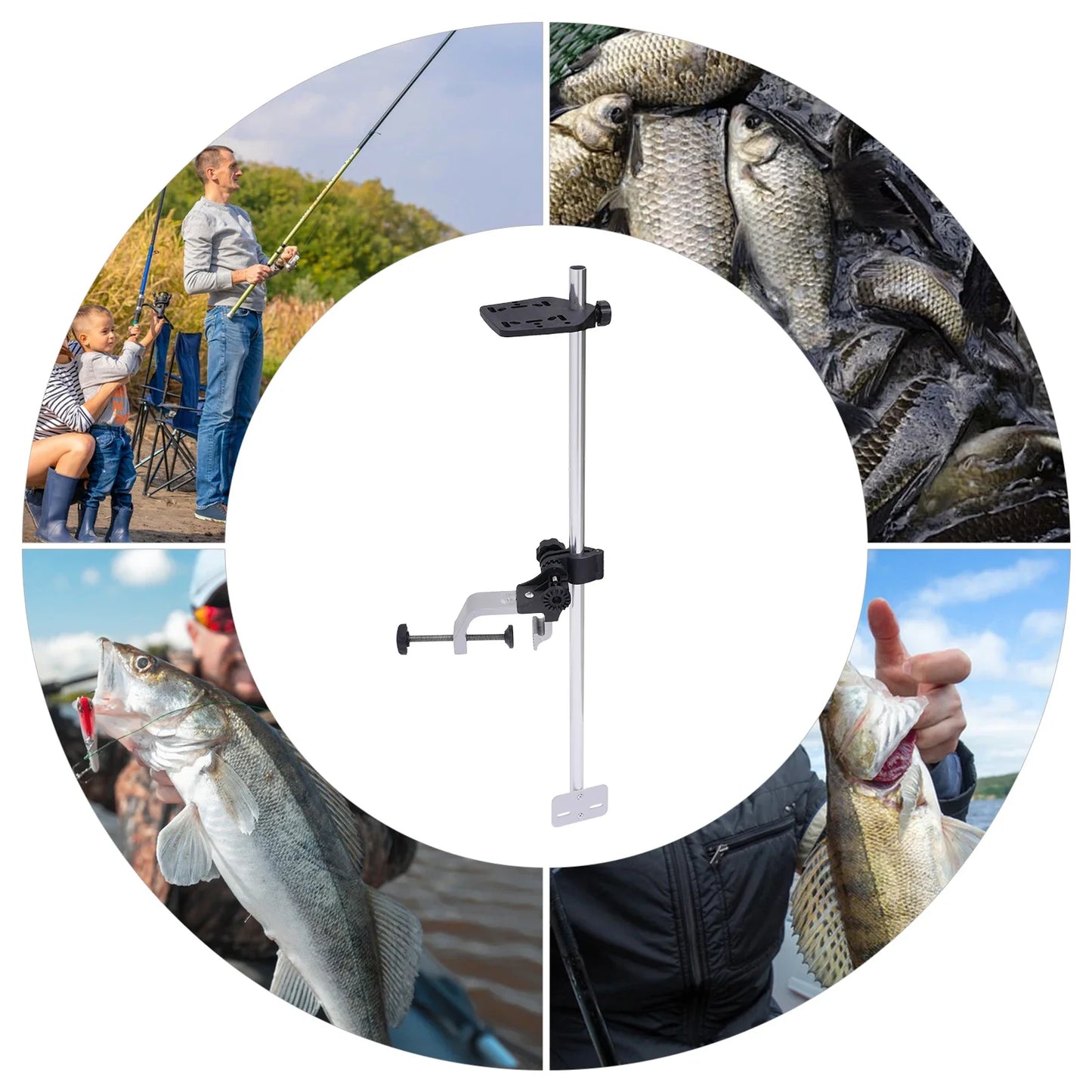 Portable Fish Finder Mount, Universal Fish Finder Bracket w/360° Adjustable Rotatable Transducer Pole Mount for Boat Canoes