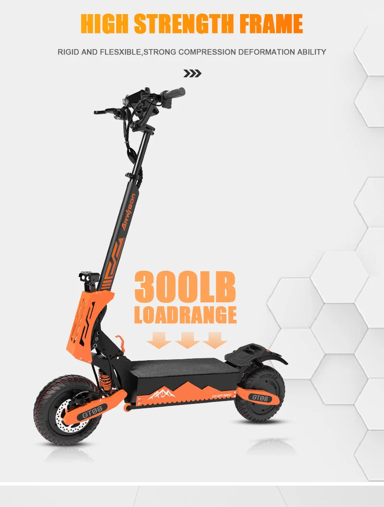 GT08 Adult Electric Scooter 5600W Motor Top Speed 46MPH, 60V27AH, 11 Inch Off-Road Tires Sport Commuter Folding EScooter