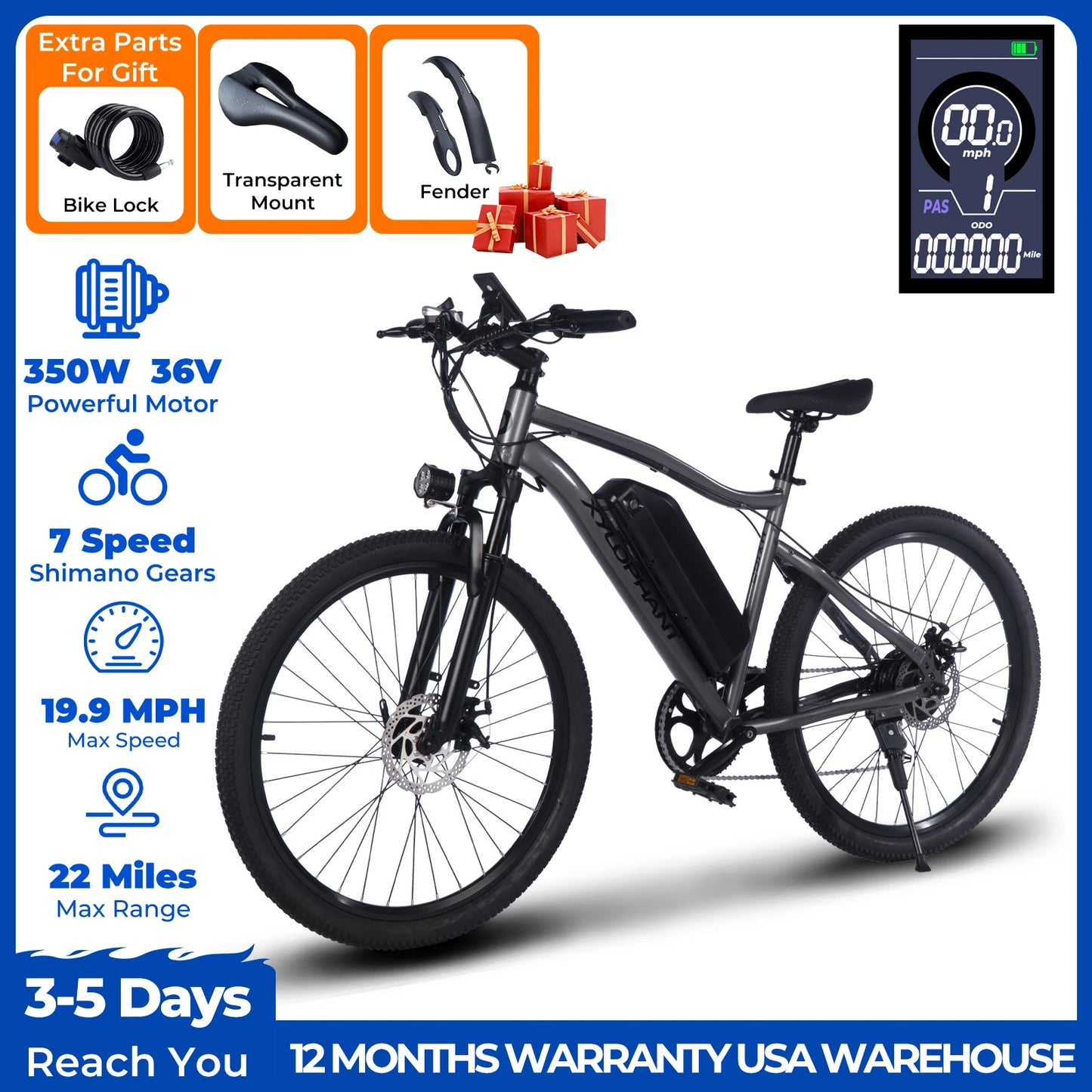 【1 Year Warranty】 Electric Bike,26" Fat Tire Ebike for Adults,350W Peak,Electric Mountain Bike,19.9mph,E bike UL2849
