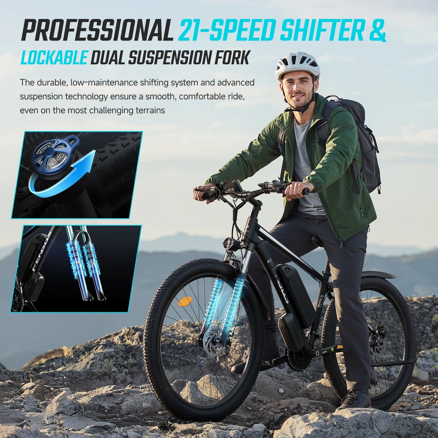 2000W dual motor electric bicycle 48V 840WH 80 mile range 32MPH 27.5-inch all terrain dual disc brake shock absorption