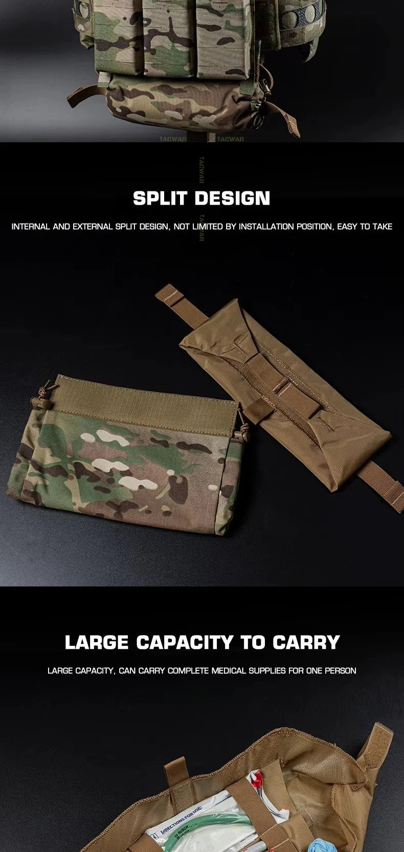 IFAKon Roll 1 Trauma Pouch, IFAK First Aid Kit EDC Medical Rapid Belt Bag Waist Bag for Hunting Airsoft Plate Carrier Chest Rig