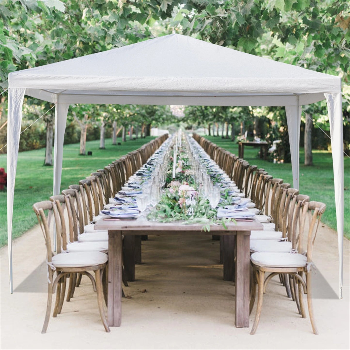 3 x 3 m Waterproof Tent with Spiral Tubes PE Cloth Iron Frame Outdoor Party Wedding Gazebo Heavy Duty Easy Setup White