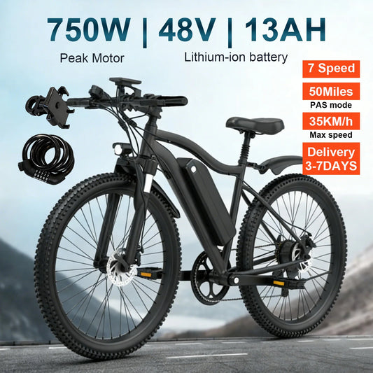 Electric Bicycle for Adult 26" Mountain ebike with 48V 13Ah Removable Battery 500W Motor