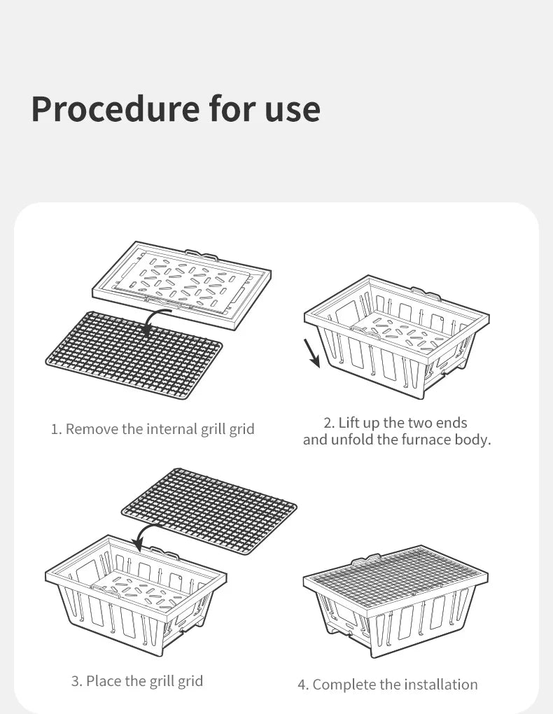 Camping Charcoal Grill for IGT Table Portable Folding Barbecue Grill with Tongs Outdoor Car Cooking BBQ Rack