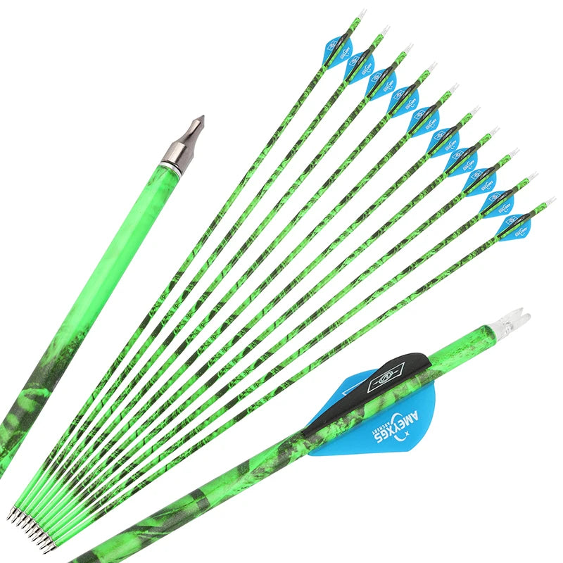 Archery Arrows 30 Inch Camo Mixed Carbon Spine 500 ID6.2mm with Rubber Vanes for Hunting Target Shooting Practice