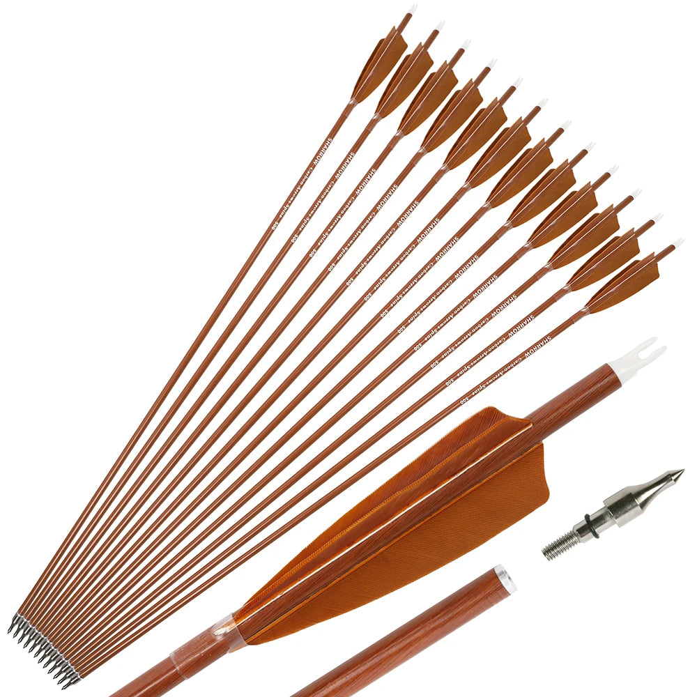 12pcs Mixed Carbon Arrows Spine 500 31.5 Inch Archery ID6.2mm Shaft Turkey Feather for Recurve Bow Target Hunting Shooting Acc