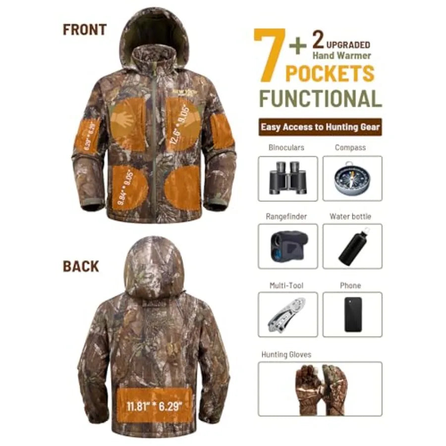 Camo Hunting Jackets for Men Warm Fleece Lined Hunting Jacket with Hood Quiet Water Resistant Hunting Clothes