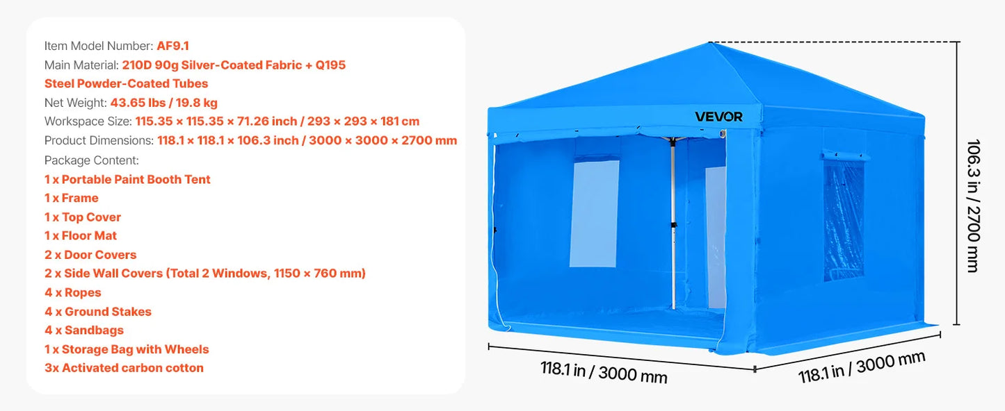 Portable Paint Booth Tent Painting Tent Station Spray Shelter w Built-in Floor Large Space Oxford Spray Painting Tents
