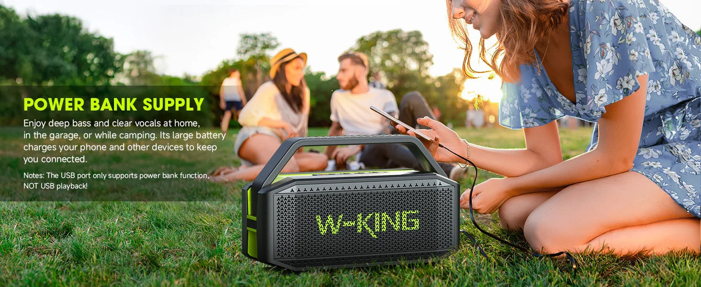 D9-1 Green Bluetooth Speaker, 100W Peak 60W HD IPX6 Portable Speaker Wireless Loud Waterproof Outdoor Party Large Boombox 2 Subwoofer/Ex-Large Passive Radiator-All Round Deep Bass/40H/PowerBank/TF/AUX/EQ