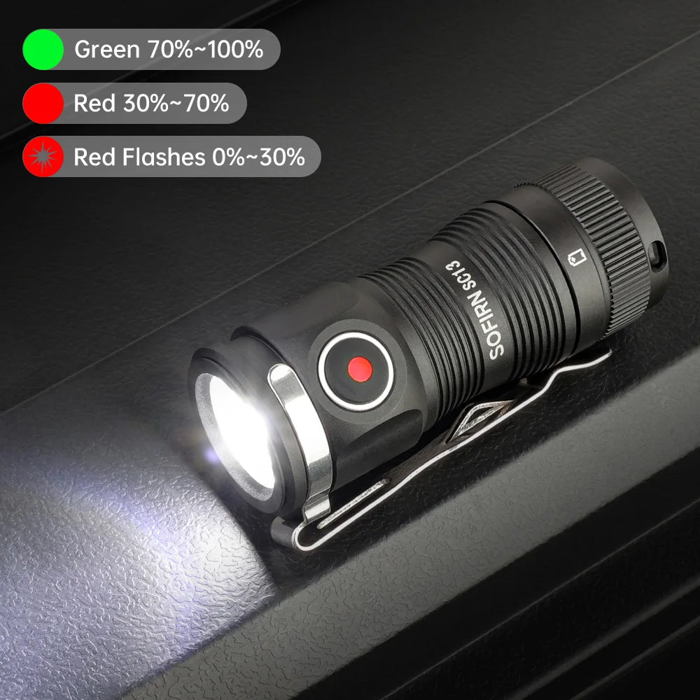 Mini SC13 SST40 LED 1300lm Tactical 18350 Rechargeable Flashlight 6000K Keychain Light with Magnetic