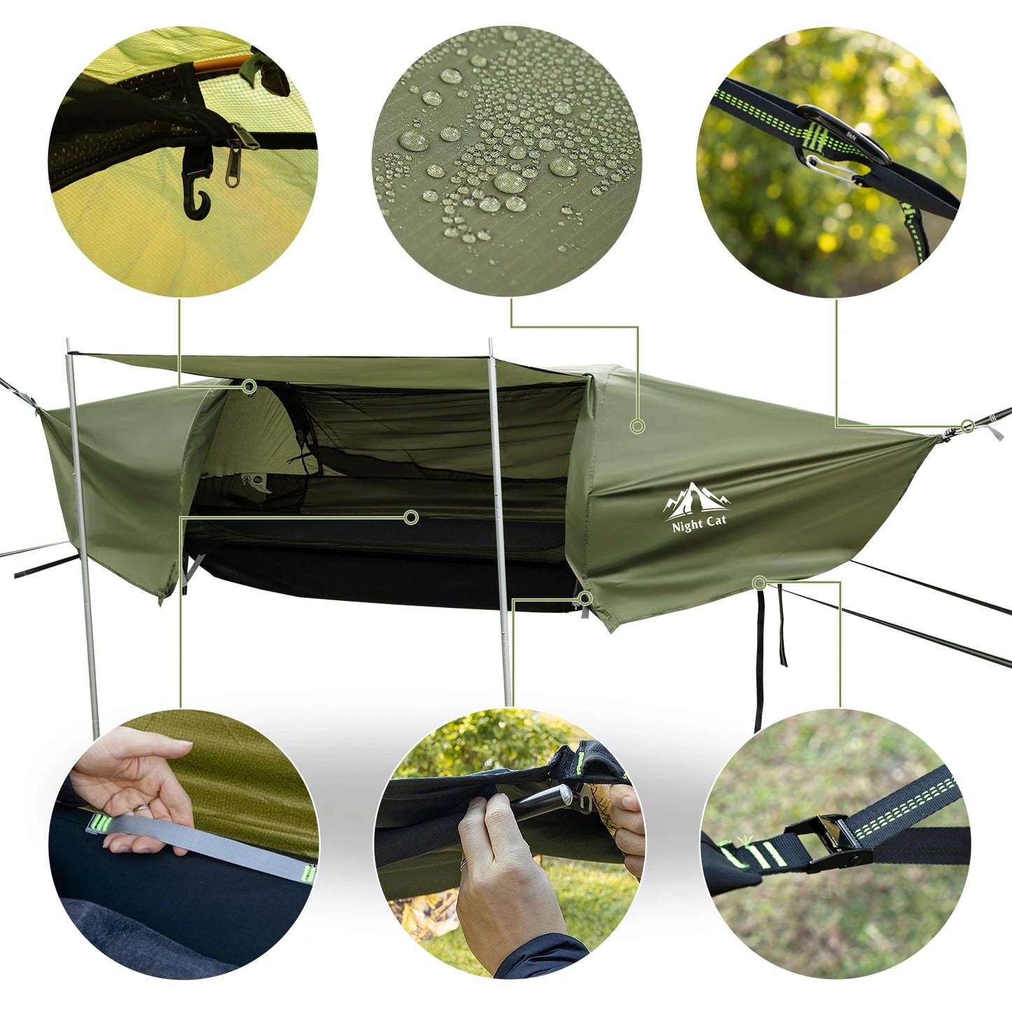 Flat Lay Hammock Tent with Mosquito Net Waterproof Rainfly Storage Room