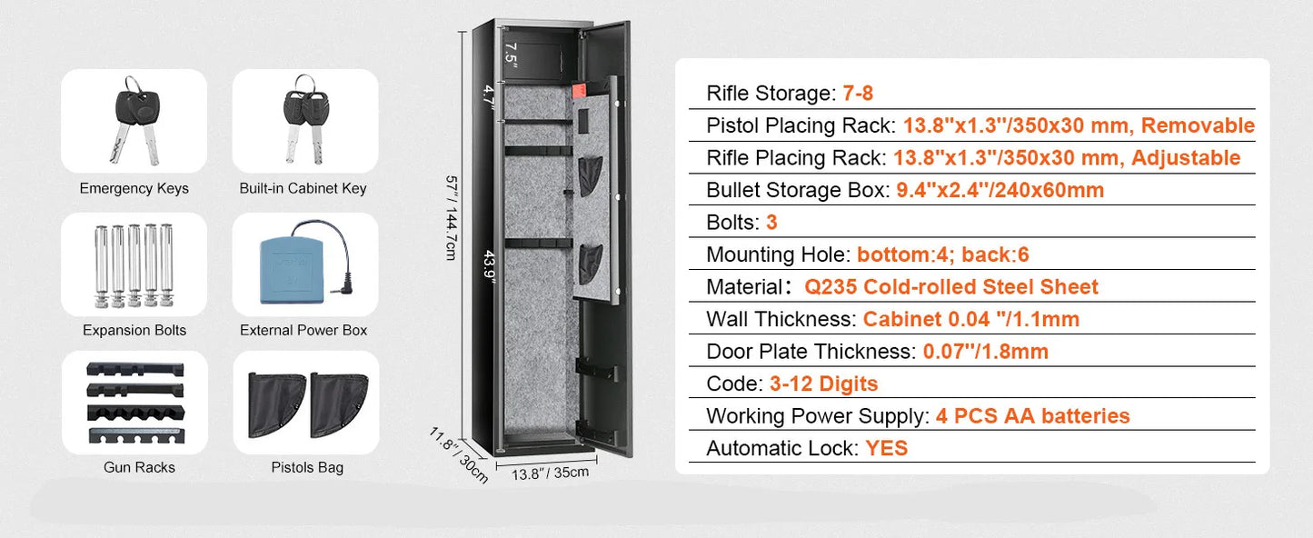 3-8 Rifles Gun Safe with Digital Keypad & Lock Gun Storage Cabinet with Removable Storage Shelf for Long Gun Pistols