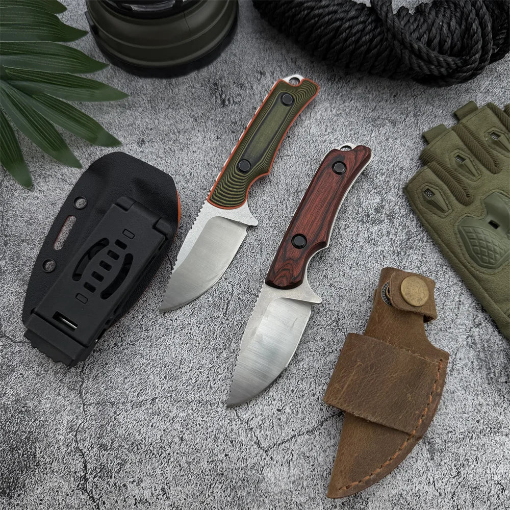 Brand-new Compact Multi-purpose Fixed-blade Knife Leather Sheath Featuring 8Cr13Mov Blade Sturdy Wooden Handle Everyday Knife