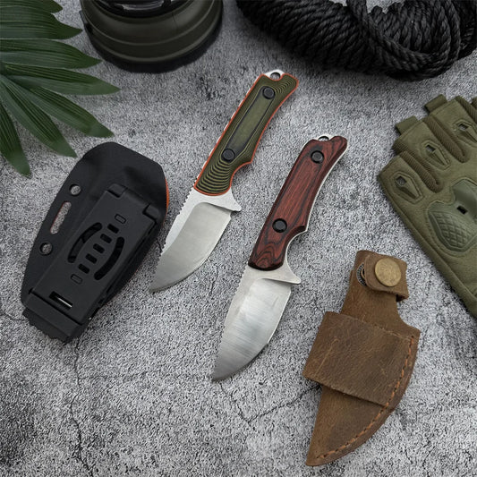 Brand-new Compact Multi-purpose Fixed-blade Knife Leather Sheath Featuring 8Cr13Mov Blade Sturdy Wooden Handle Everyday Knife