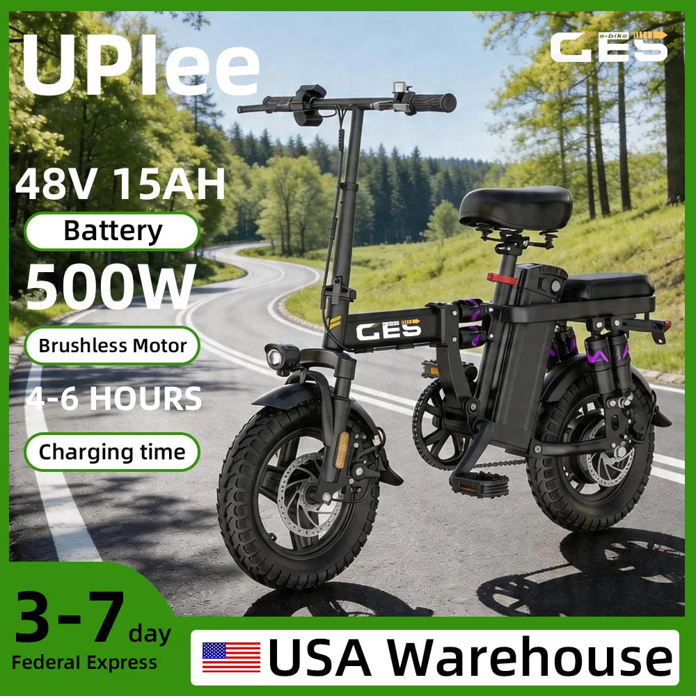 GE5 Adults Electric Bike 500W Peak Motor 48V 15AH Removable Battery Electric Bicycle 14 Inch Folding Urban leisure e bike