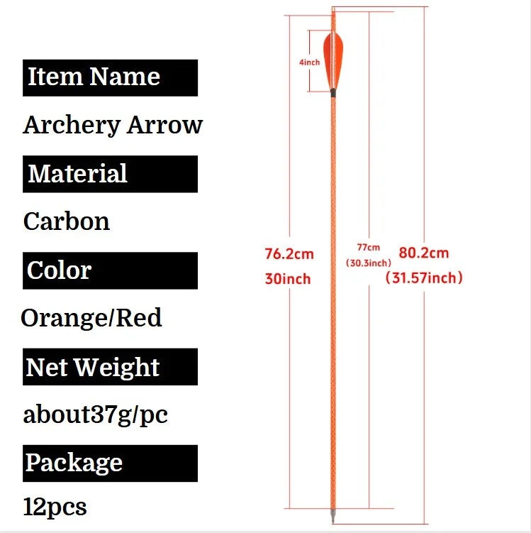 Mixed Carbon Arrows 12pcs 31.5" Spine 500 ID 6.2mm OD 7.8mm with 4" Turkey Feather and 100Grain Arrowheads for Compound Recurve Bow Hunting Shooting Target Practice Durable Archery Accessories