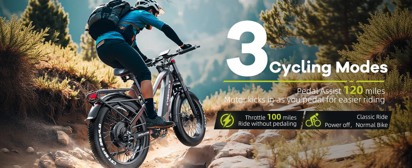 Strong Power Ebike, 5000W Motor Off Road Electric Bike, 100 Miles Long Range, 26"x4.0” Fat Tire, 60V 50Ah Big Battery EK9