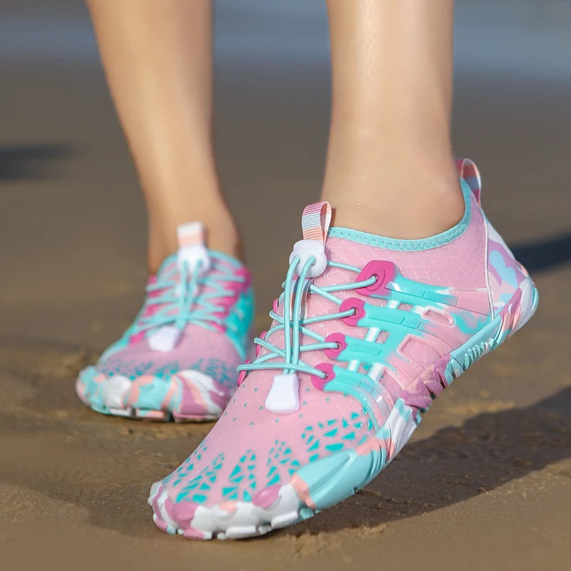 Women Quick Dry Water Shoes Breathable Barefoot Beach Aqua Shoes, Non Slip Five Fingers Swim Surfing Diving Footwear, Light Outdoor Hiking River Walking Wetsuit Sneakers