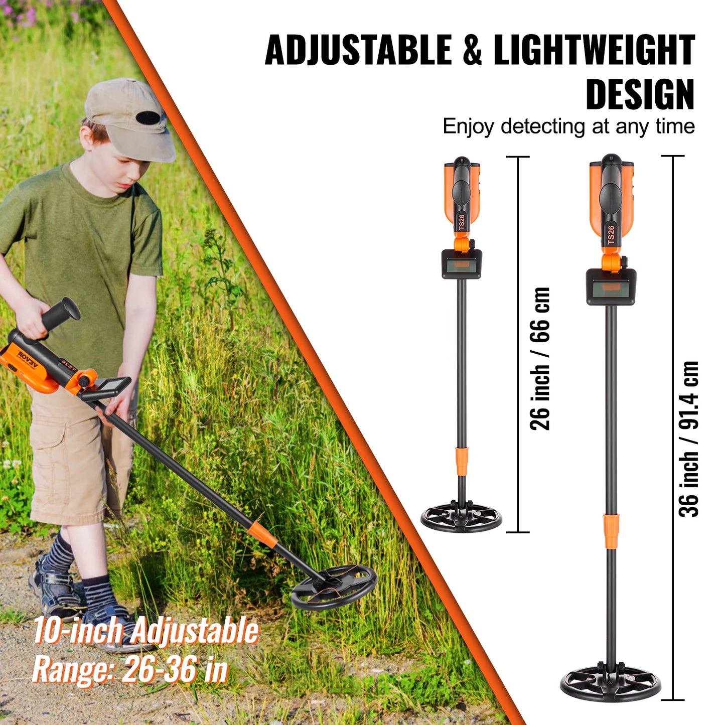 Metal Detector for Kids 6Inch 25''-37''Adjustable Length IP68 Waterproof Search Coil with LCD for Detecting Gold