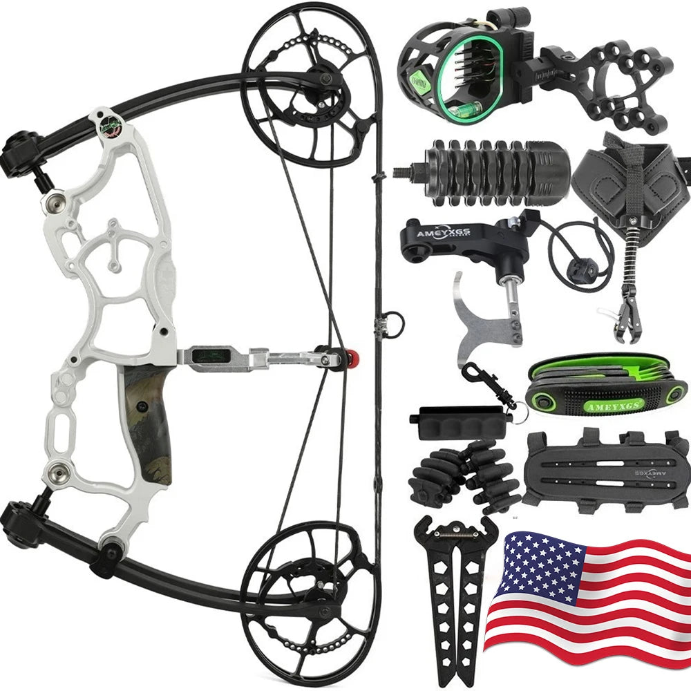 Archery Compound Bow Dual-Use Kit for Steel Ball & Arrow 30-70LBS Adjustable 80% Let-off 340FPS Right/Left Hand Outdoor Hunting Shooting Target Practice Professional Archery Accessories