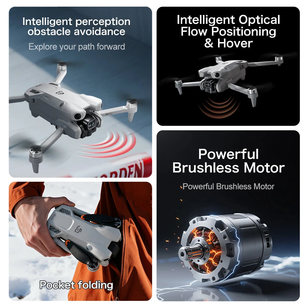 8K GPS Drone with Dual Camera - 3-Sided Obstacle Avoidance, WiFi FPV Aerial Photography Quadcopter for Adults