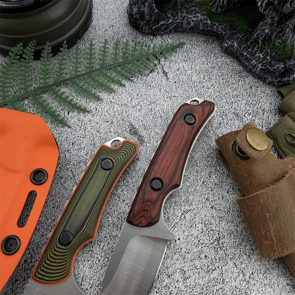 Brand-new Compact Multi-purpose Fixed-blade Knife Leather Sheath Featuring 8Cr13Mov Blade Sturdy Wooden Handle Everyday Knife