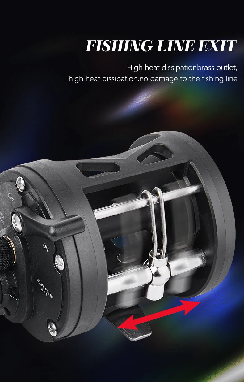 Trolling Drum Fishing Reels 33LB Max Drag 3.8:1 Gear Ratio High Toughness Body Freshwater & Saltwater Universal Bait Caster Fishing Reel