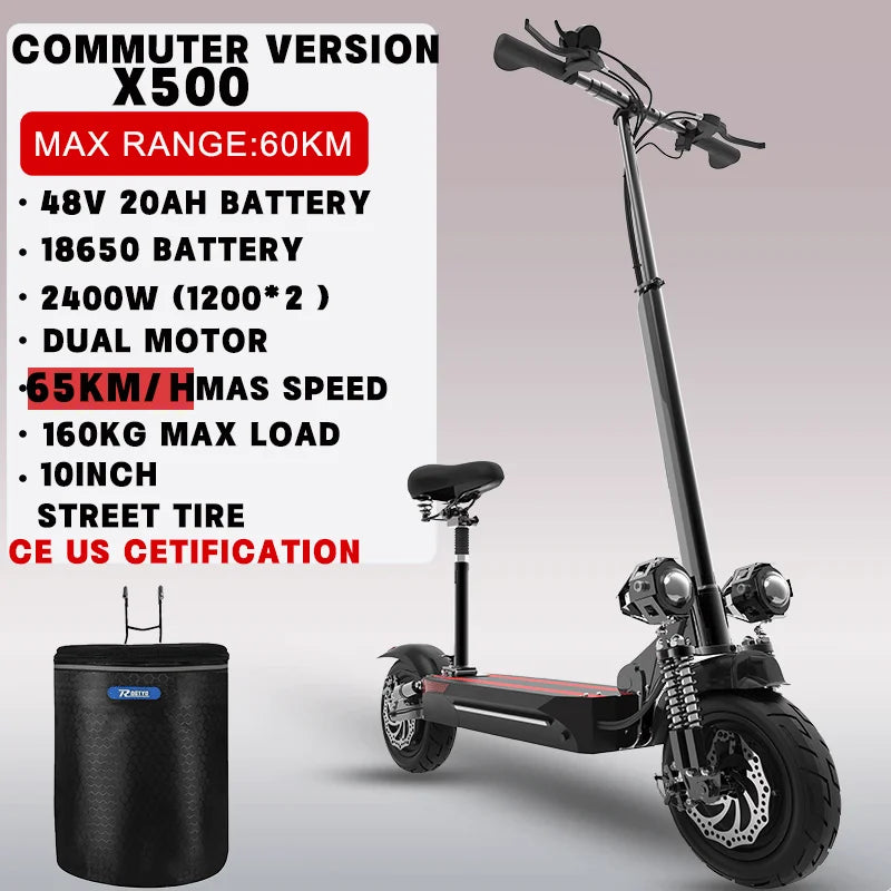 60-85KM/H Fast Electric Scooter for Adults, 1200W-6000W High Power E Scooter Single/Dual Motor, 48V 52V 60V 72V Long Range 40-100KM, 10Ah-30Ah Battery, 11 Inch Off Road Fat Tire All Terrain Electric Scooter with Dual Suspensi