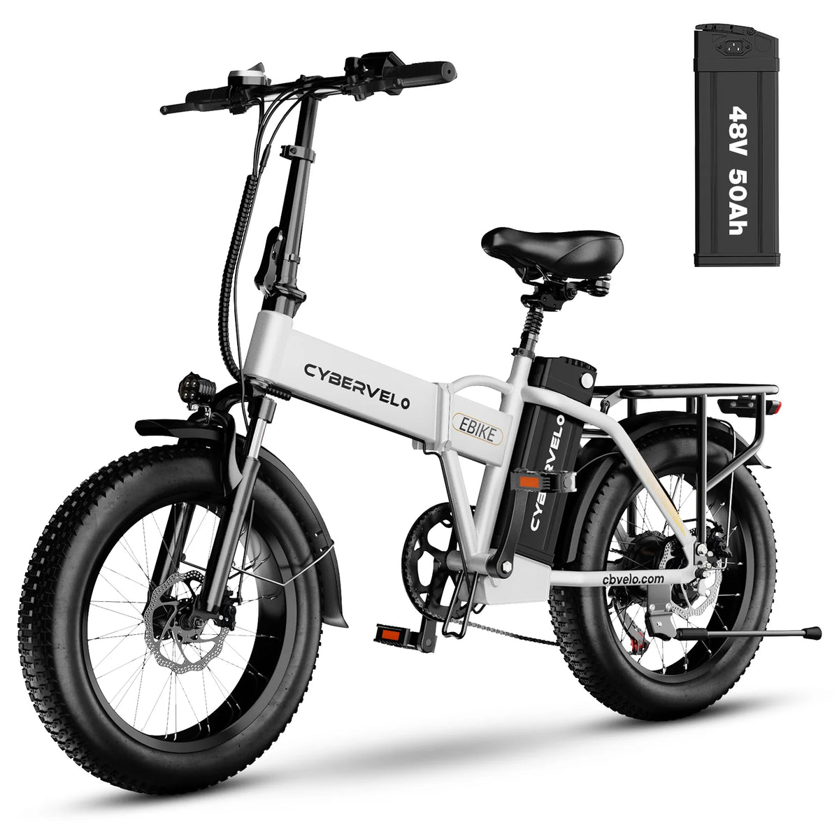 Cybervelo 20” Fat Tire Removable Battery E-Bike 1000W Peak 48V20.8ah 7-Speed Shift Electric Bike 28+MPH 80Miles Long Range EK4