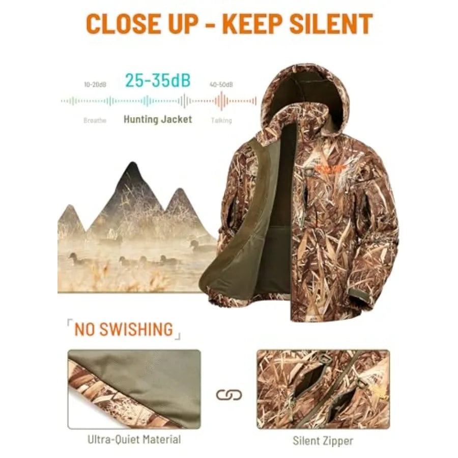 Camo Hunting Jackets for Men Warm Fleece Lined Hunting Jacket with Hood Quiet Water Resistant Hunting Clothes