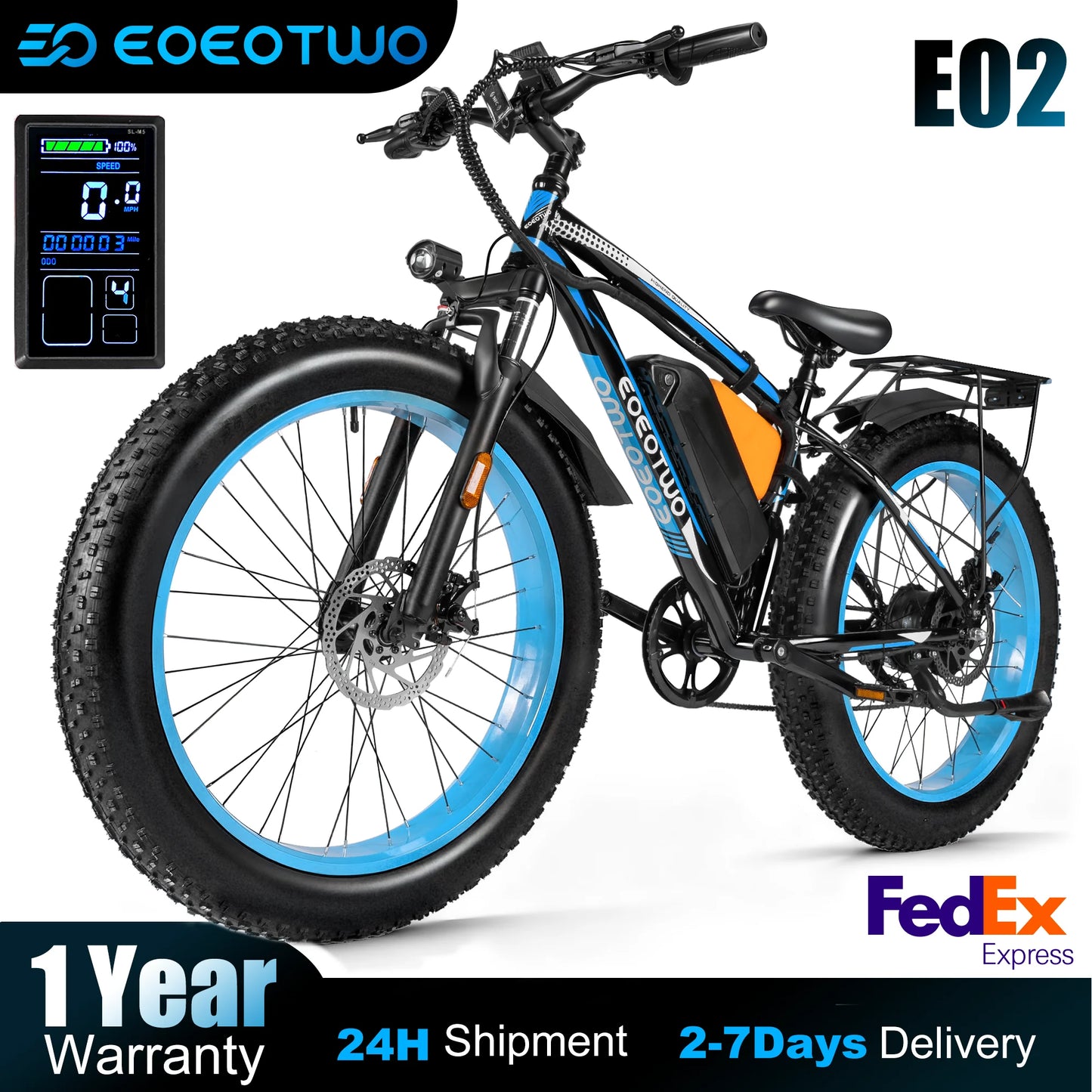 TWO Electric Bike,1500W Peak Ebikes for Adults, 26'' Fat Tire Best Ebike for Men, 70 Miles with 960Wh Battery, 25-30MPH Max Speed Bicycles, 330LB Capacity