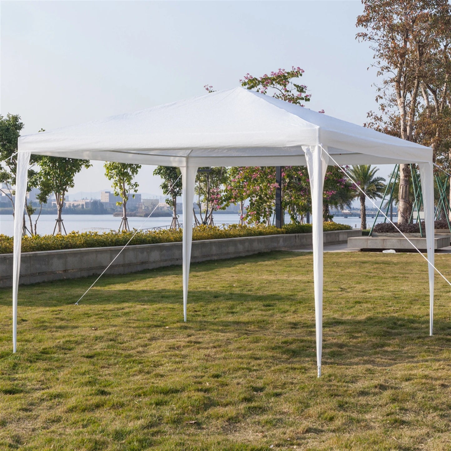 3 x 3 m Waterproof Tent with Spiral Tubes PE Cloth Iron Frame Outdoor Party Wedding Gazebo Heavy Duty Easy Setup White