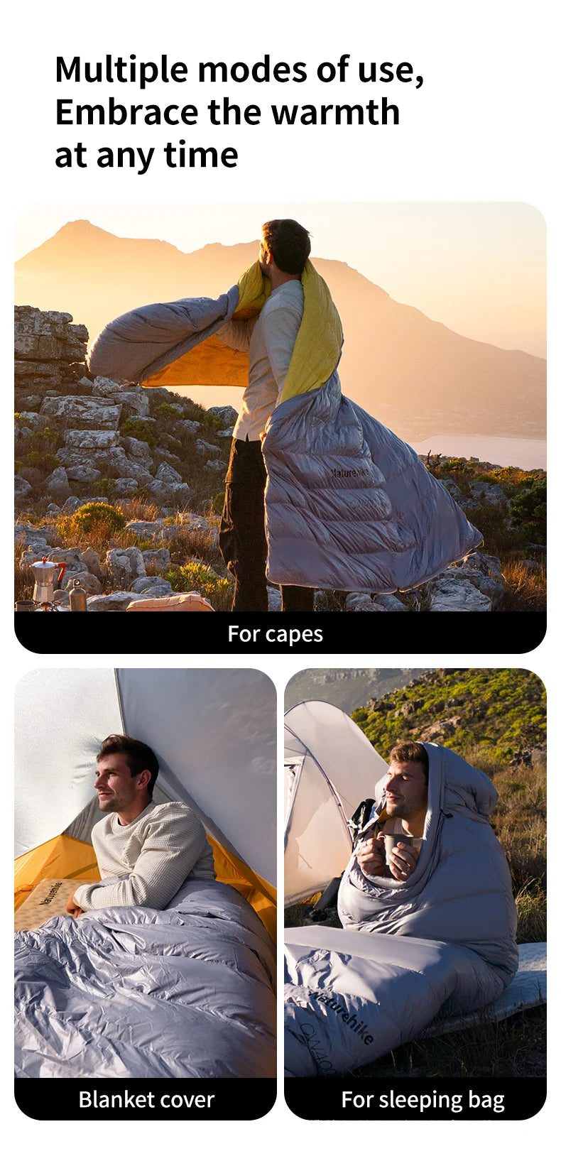 CW700 Sleeping Bag Ultralight Down Sleeping Bag for Adults Outdoor Winter Warm 650FP Duck Down Envelope Sleeping Bag