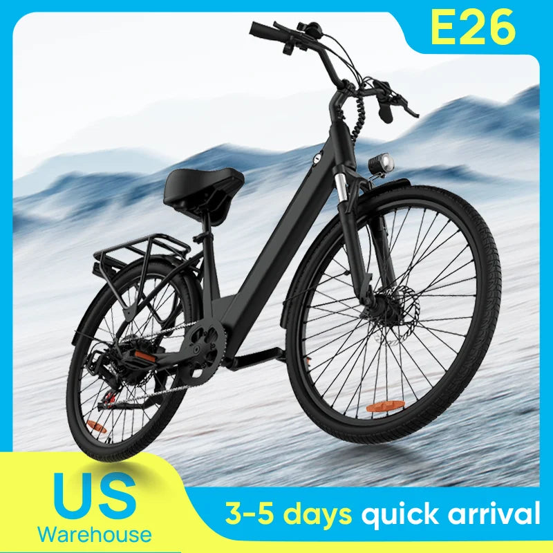 750W E-Bike Commuter 26x2" Tires 48V 10.4Ah Removable LCD Display 20MPH Speed 7-Speeds Hydraulic Disc Brakes for Adults