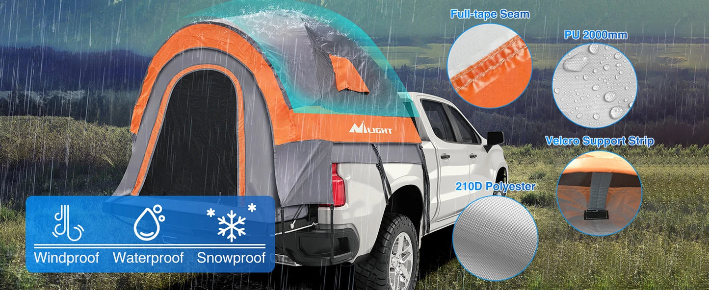 Truck Bed Tent, Pickup Tent 2 Person Waterproof PU2000mm Double Layer for Full Size Truck Camping Outdoor Travel, 8-8.5FT / 5.2-5.8 FT / 6.4-6.7 FT, Portable Pickup Camping Tent for Outdoor Road Trip Adventure