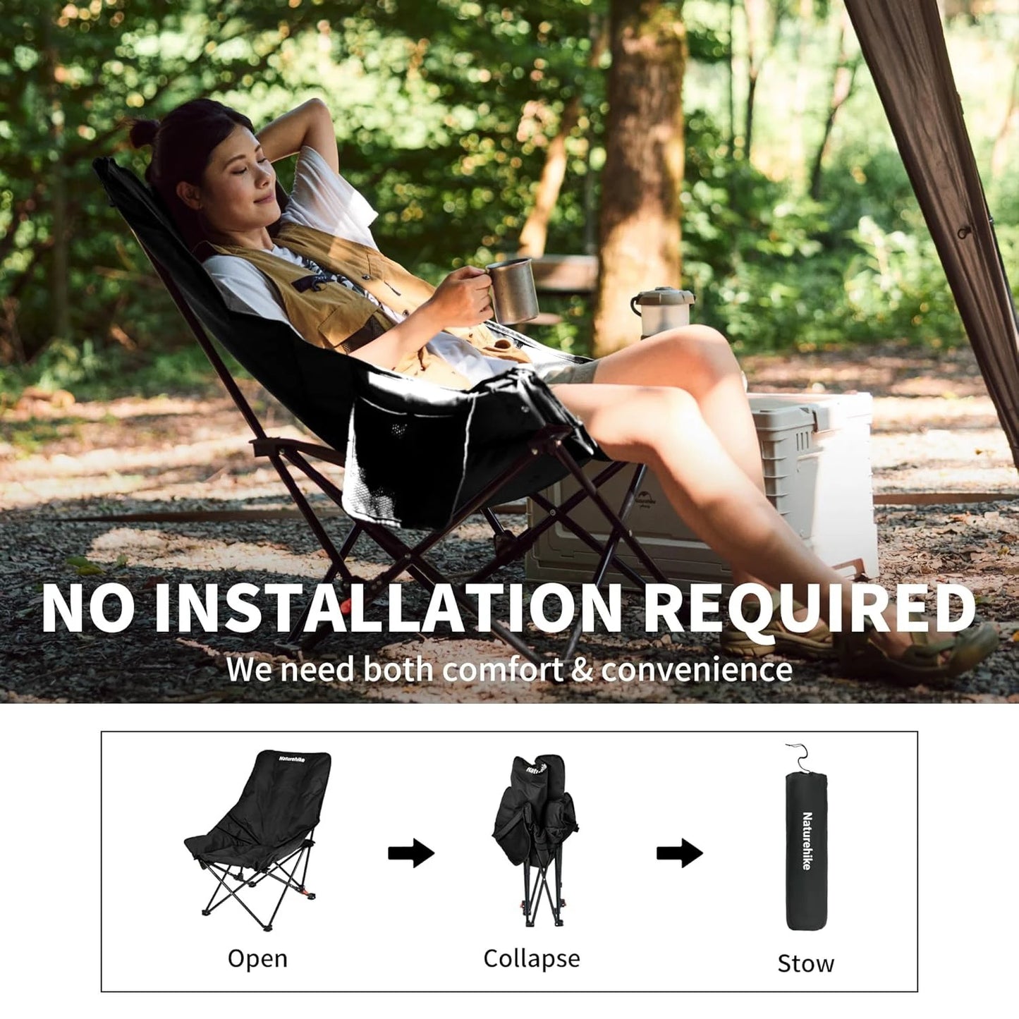 Recliner Outdoor Folding High Back Moon Chair 2-Position Adjustable Portable Camping Chair for Relaxing Foldable Leisure Travel Furniture Picnic