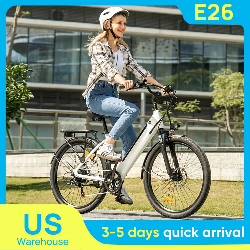 750W E26 Electric Bike for Adults | 48V 10.4Ah Removable Battery, Top Speed 20MPH, 26''X2" Standard Tire, 7-Speeds