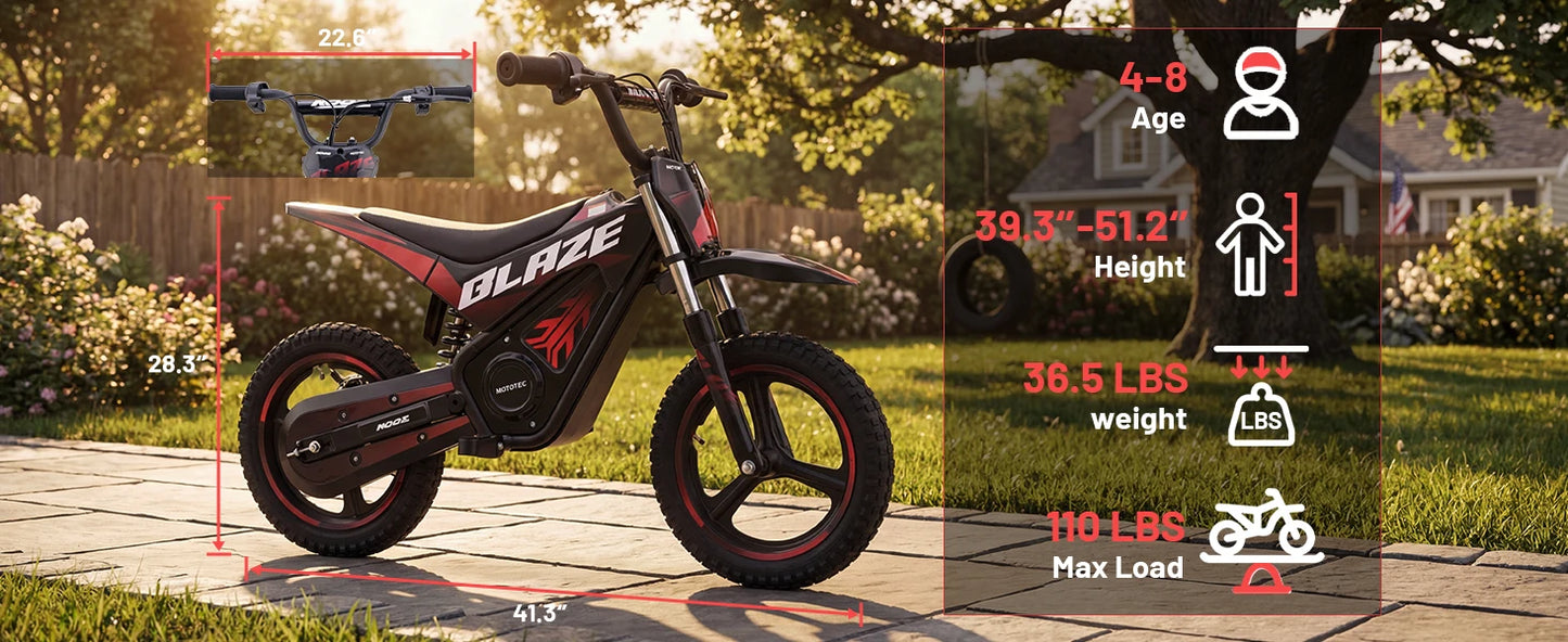 HP01E 36V 350W Electric Dirt Bike for Kids, 2 Speed Modes, Electric Motorcycle Up to 15.5 MPH & 9.5 Miles Long-Range.