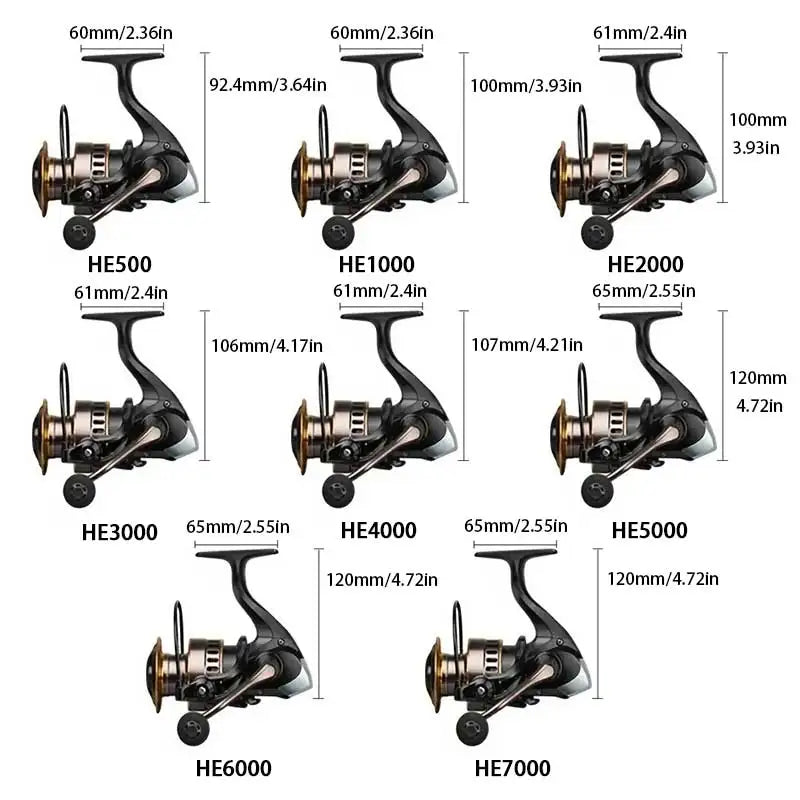 1 Piece Two-Hand Rotating Fishing Reel, He1000-7000 Series, 5.2:1 Gear Ratio, 22.05lb Extraction, Smooth and Sensitive Aluminum Alloy Body, Pa Nylon, Left/Right Hands Can Be Changed, Suitable for Freshwater and Saltwater