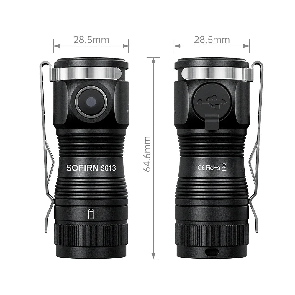 Mini SC13 SST40 LED 1300lm Tactical 18350 Rechargeable Flashlight 6000K Keychain Light with Magnetic