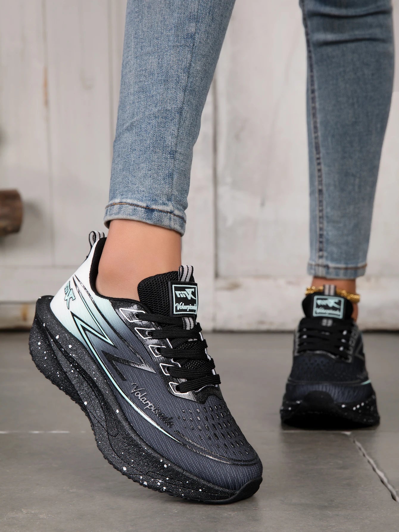 Women Gradient Lightning Print Running Sneakers Breathable Flying Weave Mesh Light Cushion Non Slip Shock Absorb Athletic Gym Jogging Sport Shoes