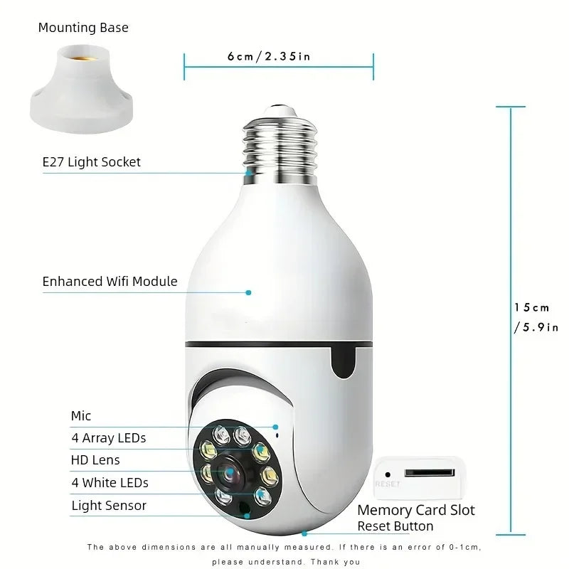2Pc Ease Life APP-Light Bulb Security Cameras Outdoor Wireless WiFi Camera 5GHz, 360 Degree, E27 Light Socket Screw In Securi